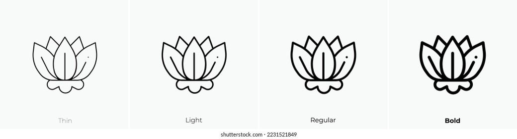 lotus icon. Thin, Light Regular And Bold style design isolated on white background