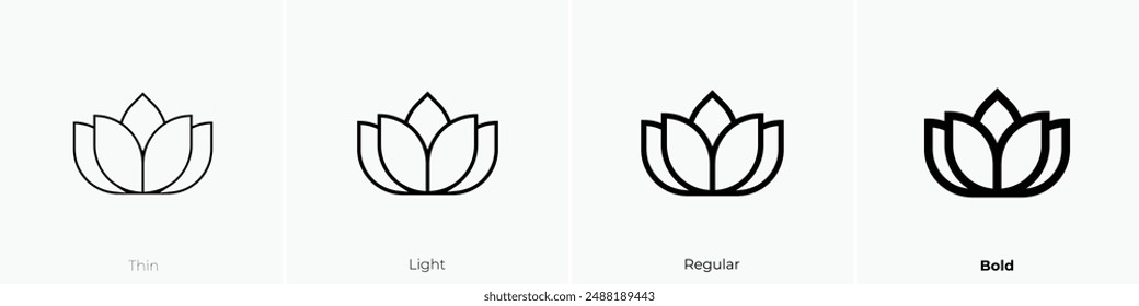 icono de loto. Diseño de estilo fino, ligero, regular y audaz aislado sobre fondo blanco