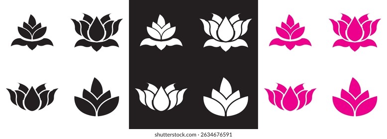Lotus icon. Vector for websites, mobile interfaces, presentations, banner, visual branding etc. Vector illustration. isolated on white and black background. EPS 10