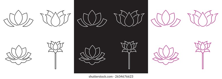 Icono de Lotus. Vector para Sitios web, interfaces móviles, presentaciones, Anuncio, imagen de marca, etc. Ilustración vectorial. aislado en el fondo blanco y negro. EPS 10