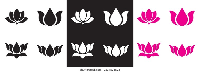 Lotus icon. Vector for websites, mobile interfaces, presentations, banner, visual branding etc. Vector illustration. isolated on white and black background. EPS 10