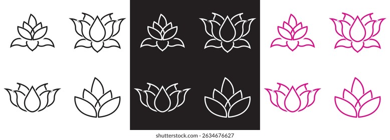 Lotus icon. Vector for websites, mobile interfaces, presentations, banner, visual branding etc. Vector illustration. isolated on white and black background. EPS 10