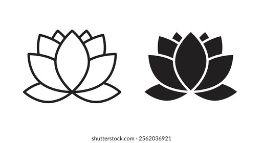 Lotus icons in flat and line style set.