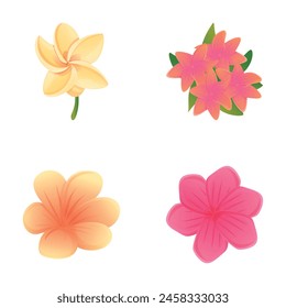Lotus icons set cartoon vector. Blooming lotus or water lily with green leaf. Flower, buddhism symbol