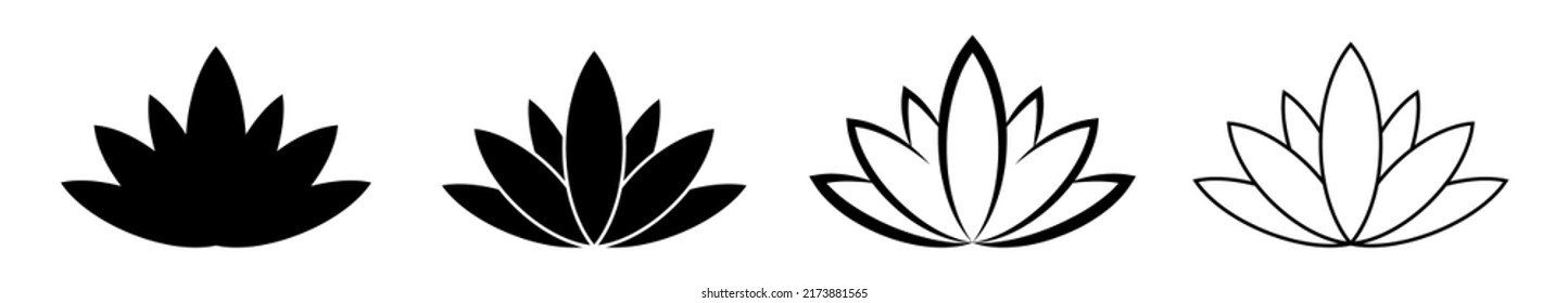 Lotus icons set. Lotus flower silhouette. Lotus flower logo. Vector illustration. Black icon
