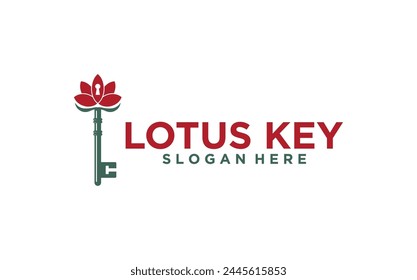 Lotus with key logo icon. knowledge sign. Vector illustration.	
