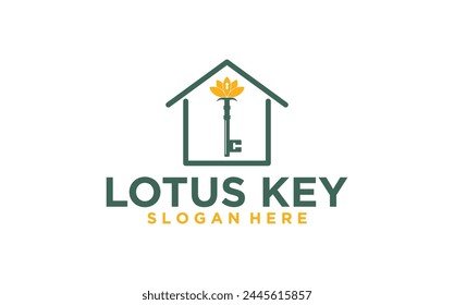 Lotus with key logo icon. knowledge sign. Vector illustration.	
