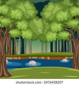 lotus in lake vector forest illustration background