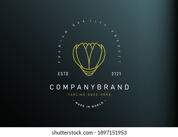 Lotus lamp logo design. Vector illustration of abstract lotus shaped lamp. Vintage logo design vector line icon template
