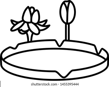 Lotus: large leaf, bud and blooming flower icon in outline style