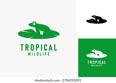 Lotus leaf and frog for tropical logo symbol icon design	