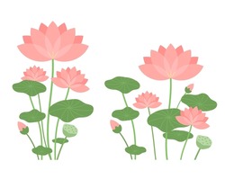 Lotus And Lotus Leaf Illustration. Flower, A Symbol Of Buddhism.