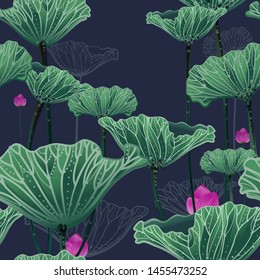 Lotus leaves vector illustration, seamless Pattern with Wallpaper Background 