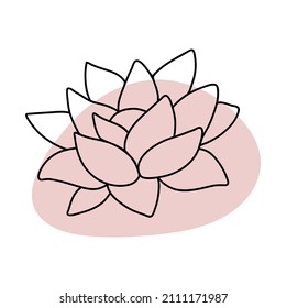 Lotus, lili. Minimal tropical flower in line art style. Boho jungle flower outline. Elegant hand drawn flower. Botanical design element and abstract shape