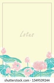 Lotus lily flower and leaves border for decoration.