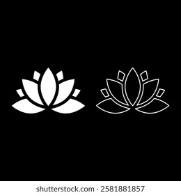 Lotus lily water flower set icon white color vector illustration image solid fill outline contour line thin flat style