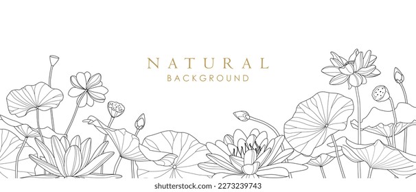 Lotus line art background.Luxury print for background, cover, card, invitation, business style template.