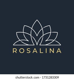 lotus line art logo design minimal style in black background