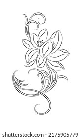 Lotus line art vector illustrations. Trendy hand drawn sketch style black ink illustrations. Modern Jewelry, wall art, tattoo design.