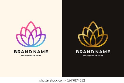 Lotus line flower logo design vector illustration