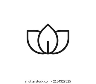 Icono de línea Lotus. Símbolo vectorial en estilo plano y a la moda sobre fondo blanco. Relájate cantando para el diseño.