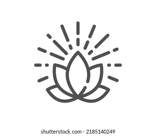 Lotus line icon. Yoga meditation flower sign. Mind relax and peace symbol. Quality design element. Linear style lotus icon. Editable stroke. Vector