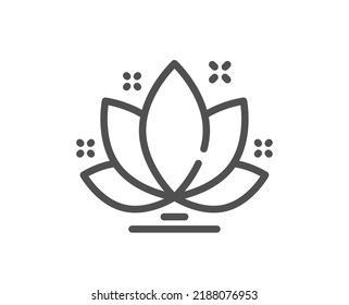 Lotus line icon. Yoga meditation flower sign. Mind relax and peace symbol. Quality design element. Linear style lotus icon. Editable stroke. Vector