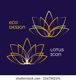 Lotus linear flower logo. Vector label for wellness industry, spa center, beauty salon. Floral isolated symbol