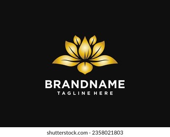 lotus logo design, blossom lotus modern gold logo design emblem vector illustration logo template.