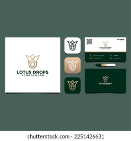 lotus logo design with drops and line art