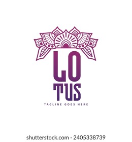 Diseño del logotipo de Lotus, vector, rosa, elegante, letras, arte mandala, premium, último, salud, logotipo de yoga