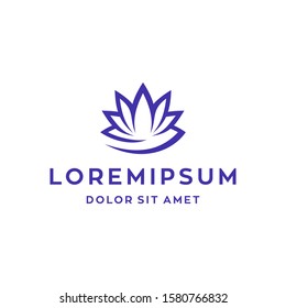 lotus logo flower with oil water droplet icon vector illustration design in trendy linear ouline line style 