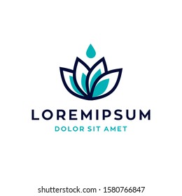 lotus logo flower with oil water droplet icon vector illustration design in trendy linear ouline line style 