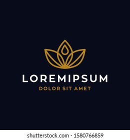lotus logo flower with oil water droplet icon vector illustration design in trendy linear ouline line style 
