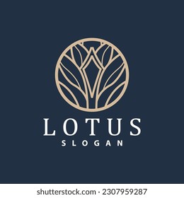 Lotus Logo, Flower Plant Vector, Minimalist Simple Line Design, Symbol Icon Template