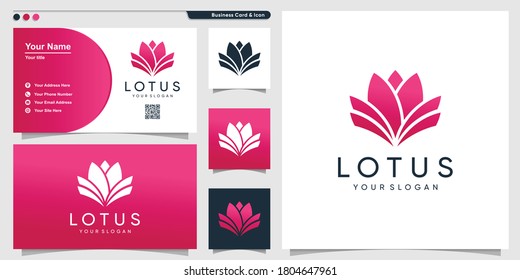 Lotus logo with modern gradient style and business card design template Premium Vector