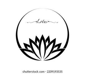 Lotus logo, water lily, Flower of Life. Sacred Geometry. Symbol of Harmony and Balance. Circle White Sign of purity. Chakra Yoga design vector isolated on white background