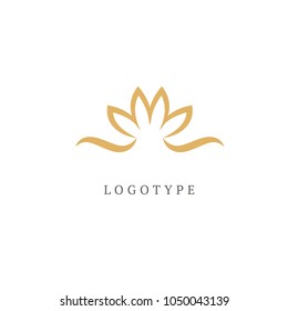 Lotus logo. Wedding icon. Luxury retro emblem. Cosmetics, Spa, Beauty salon, Decoration, Boutique vector logo. Royal Jewelry, Yoga, Premium Logo. Resort and Restaurant design illustration.