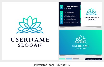 Loto, diseño del logo de la línea de flores de magnolia. logotipo de lujo de yoga, EPA, salón de belleza con plantilla de tarjeta de visita