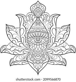 Lotus mandala  for adult coloring book.Mandala lotus flower coloring pages.