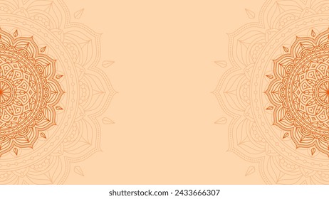 Fondo de vector horizontal en blanco del arte de Lotus Mandala en tema de tono de piel de naranja lujoso y minimalista