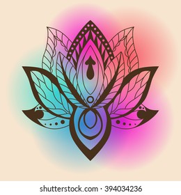 Lotus Mandala on a bright background. Vector ornamental Lotus, ethnic zentang. Ornamental Boho Style lotus Flower. Indian Lotus. Lotus Mehndi.  Vector illustration. Yoga, India, arabic, om