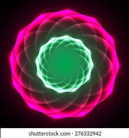 Lotus mandala with Paisley. dark pink green abstract background. 