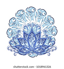 Lotus and mandala. Vector image of a stylized Lotus flower in vintage style with the mandala.