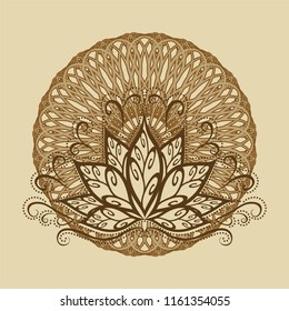 Lotus and mandala. Vector image of a stylized Lotus flower in vintage style with the mandala.