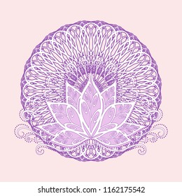 Lotus and mandala. Vector image of a stylized Lotus flower in vintage style with the mandala.