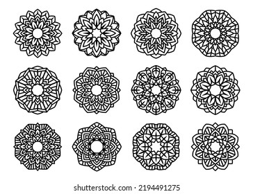 Lotus Mandala Vector Template Set for Cutting and Printing. Oriental silhouette ornament. Vector coaster design.