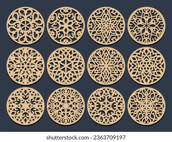 Conjunto de plantillas de vectores de Lotus Mandala para corte e impresión. Ornamento de silueta oriental. Diseño de escoria de vectores	