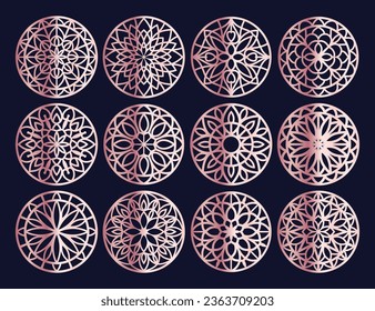 Lotus Mandala Vector Template Set for Cutting and Printing. Oriental silhouette ornament. Vector coaster design	