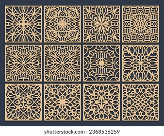 Lotus Mandala Vector Template Set for Cutting and Printing. Oriental silhouette ornament. Vector coaster design	